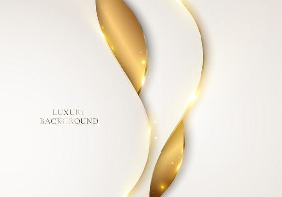 3D modern luxury template design white, light brown curved shapes and golden glitter line light sparking on clean background