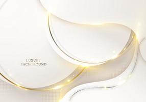 Abstract elegant white circle, wave shape with golden lines rounded and light sparking on clean background vector