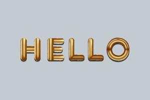 hello written with golden foil balloons. hello lettering realistic gold balloons, hello typography background. vector design, isolated