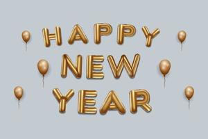 happy new year written with golden foil balloons. happy new year lettering gold balloons, happy new year typography background. vector design