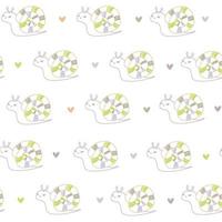 Cute doodle baby multicolored snails white seamless pattern minimalist hand drawn hearts. Summer texture, textiles, children wallpaper. vector