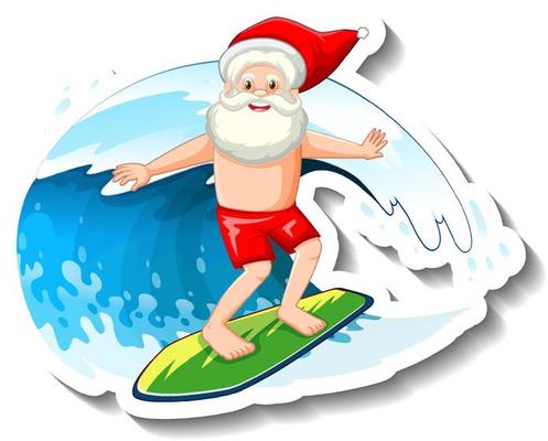 Summer Christmas with Santa surfing on water wave