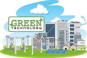 Green energy generated by wind turbine and solar panel vector