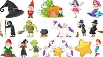 Set of fantasy fairy tale characters and elements vector