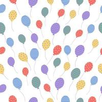 Seamless pattern with balloons, Festive Birthday Party objects on white background. vector