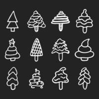 Christmas fir tree icon set isolated vector illustration sketch shape clip art doodle drawing graphic outline