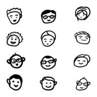 Doodle human face icon set vector