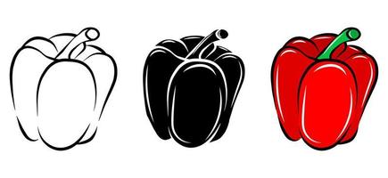 icono de vector aislado de pimiento rojo. Conjunto de bocetos de dibujos animados de alimentos frescos vegetales. elemento de diseño de logotipo de paquete. granja de alimentos naturales y saludables. planta orgánica vegana. plantilla de emblema simple. símbolo gráfico.