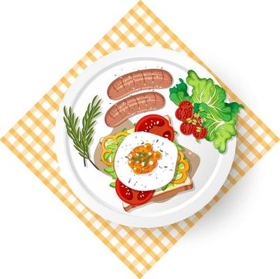 Healthy breakfast with egg bread toast and sausage