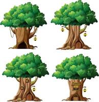 Set of different fantasy tree houses inside tree trunk vector