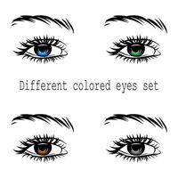 Different color eyes set doodle sketch fashion icon isolated on white vector illustration