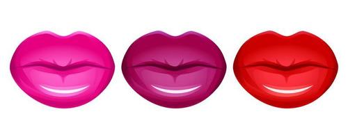 Realistic lips vector set isolated on white. Women 3d mouth, red shiny glossy lipstick. Fashion glamour illustration.