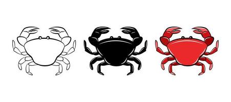 Crab vector icon set. Isolated graphic logo design element. Ocean shellfish crustacean. Aquatic sea wildlife animal. Doodle monochrome drawing template. Outline sketch sticker. Colouring page for kids