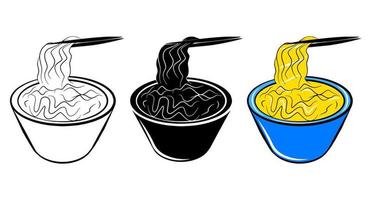 Noodles soup isolated vector icon. Fast food cartoon outline sketch set. Package logo design element. Street unhealthy food. Tasty meal print. Simple emblem template. Graphic monochrome menu symbol.