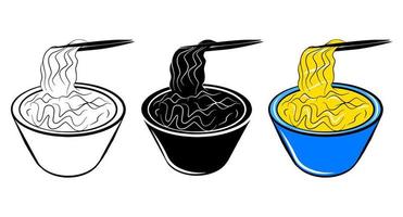 icono de vector aislado de sopa de fideos. Conjunto de bocetos de contorno de dibujos animados de comida rápida. elemento de diseño de logotipo de paquete. comida callejera poco saludable. impresión de comida sabrosa. plantilla de emblema simple. símbolo gráfico de menú monocromo.