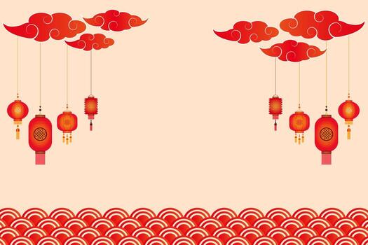 chinese new year copy space with lantern and beautiful pattern vector