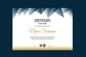 Abstract certificate template with blue polygonal shapes vector