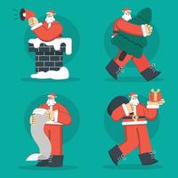 Flat illustration collection of christmas character santa claus with different movement vector