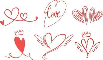 Set of different hearts in doodle style vector