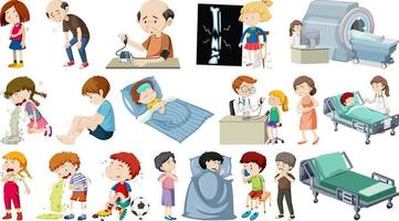 Set of sick people with different symptoms vector