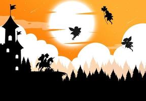 Silhouette fairies with full moon background vector