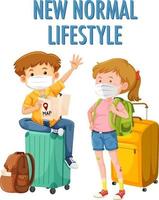 New normal lifestyle logo with couple tourist wearing mask vector