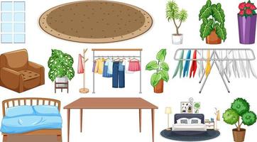 Set of interior furniture and decorations vector