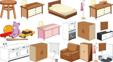 Set of interior furniture and decorations vector