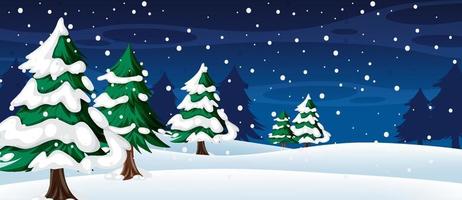 Snow falling at night background with Christmas tree vector