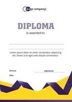 plantilla de diploma geométrico con cinta morada. diploma del ganador de concursos deportivos, científicos y educativos. vector