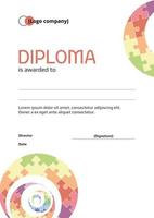 Abstract diploma template with patterns of colorful puzzles. Diploma of the winner of sports, scientific and educational competitions. vector