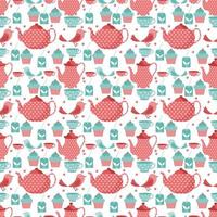 Tea and Birds Seamless Pattern Design vector