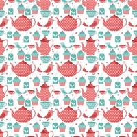 Tea and Birds Seamless Pattern Design vector