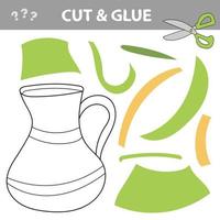 Cut and glue - Simple game for kids. Puzzle with green jug. vector