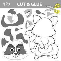 Cut and glue - Simple game for kids. Education game. Vector raccoon