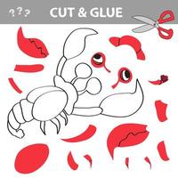 Cut and glue - Simple game for kids with Funny Crayfish vector