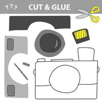 Cut and glue - Simple game for kids. Camera front view. Education paper game vector