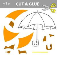 Cut and glue - Simple game for kids. Umbrella in cartoon style, education game vector