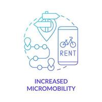 Increased micromobility blue gradient concept icon. Scooter sharing benefit abstract idea thin line illustration. Electric vehicles. Improve air quality in city. Vector isolated outline color drawing