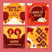 Set of Chinese New Year Social Media Posts vector