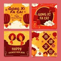 Set of Chinese New Year Social Media Posts vector