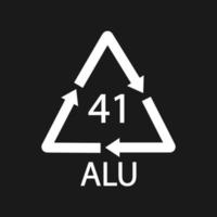 Aluminium recycling symbol ALU 41. Black Vector Illustration