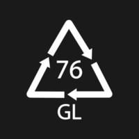 Crystal Glass recycling code 76 GL. Black Vector illustration