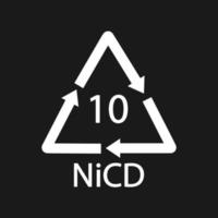 código de reciclaje de baterías 10 nicd. ilustración vectorial negro vector