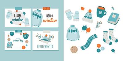 elementos de invierno para carteles, tarjetas de felicitación y patrones vector