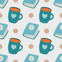 tea and book seamless pattern for fabric, paper, background design vector