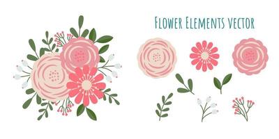 set of vector flower elements and flower arrangements