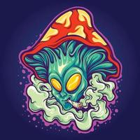 alien head fungus weed smoking vector ilustraciones