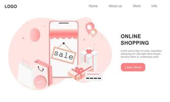 3D realistic online shopping on landing web page or mobile application concept of vector digital marketing template. Isometric paper art for digital store promotion, payment, delivery, big sale, ads.