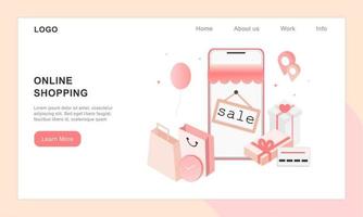 3D realistic online shopping on landing web page or mobile application concept of vector digital marketing template. Isometric paper art for digital store promotion, payment, delivery, big sale, ads.